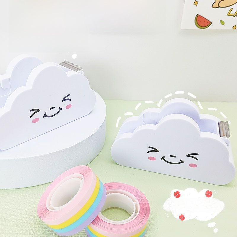 Söt Molnformad Tejphållare med Regnbågstejp - 25m x 1,8cm Kawaii Skrivbord