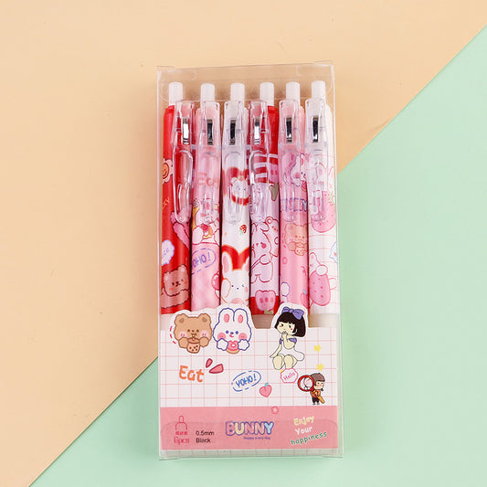 Söta Kawaii Pennor med Kanin Tema - Pennset 6 st för Skola & Hobby