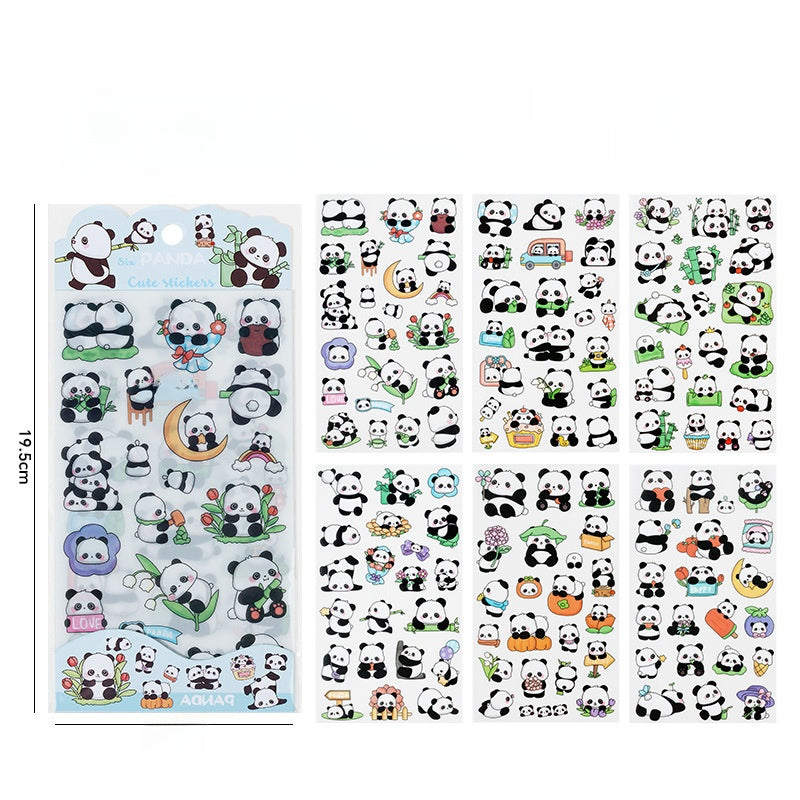 Kawaii Stickerset Panda - 6 Ark Söta Stickers för Pyssel & Dekoration