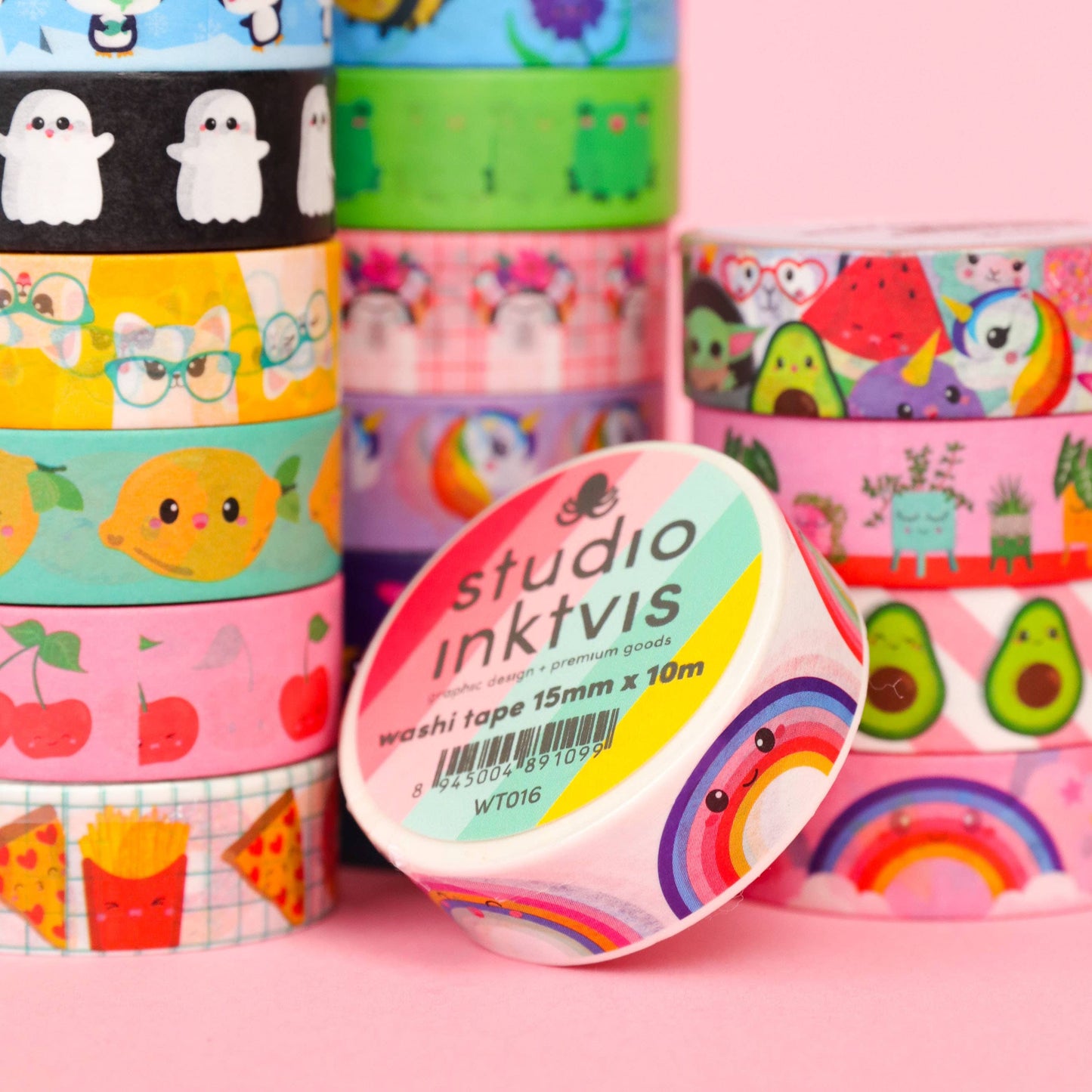 Studio Inktvis Washi Tape Körsbär 15mm x 10m - Kawaii Dekoration för Bullet Journal