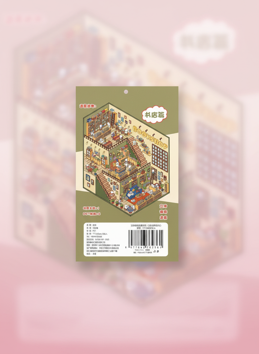 3d Sticker Scene- Bookshop - Pink Panda Style product photo