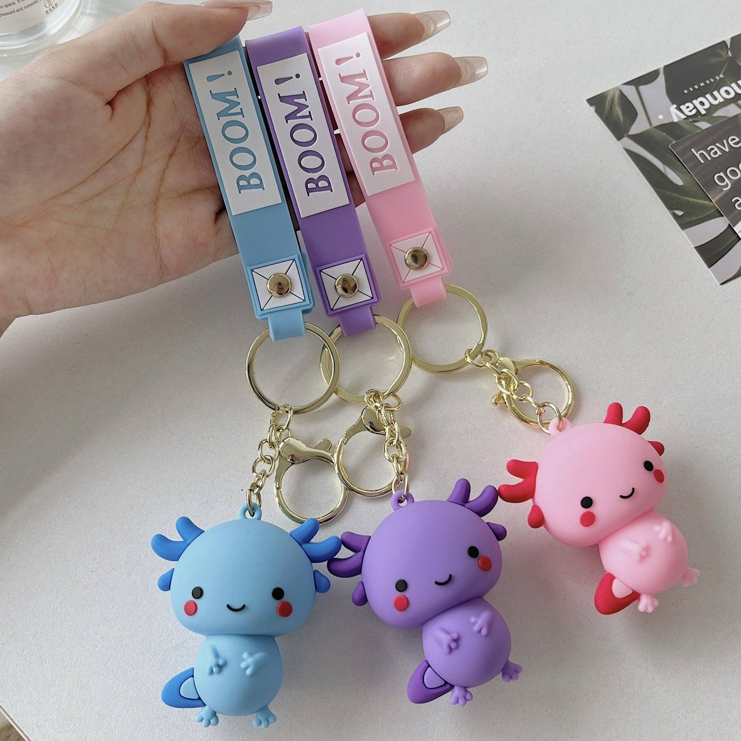 Rosa Axolotl Kawaii Nyckelring - Söt Accessoar för Nycklar & Väskor