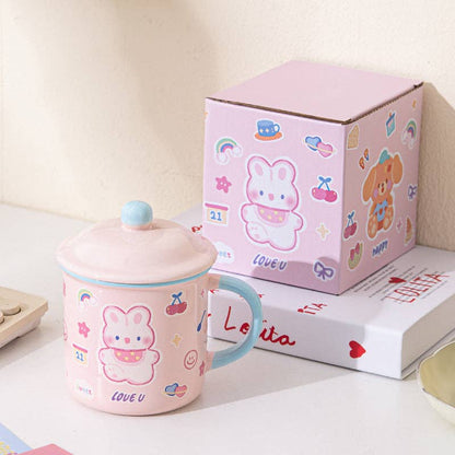 Söt beige Kawaii mugg med björn och lock – 400 ml