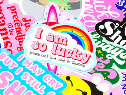 Kawaii Klistermärke "I am so lucky" - Trendig Dekal för Laptop & Flaskor