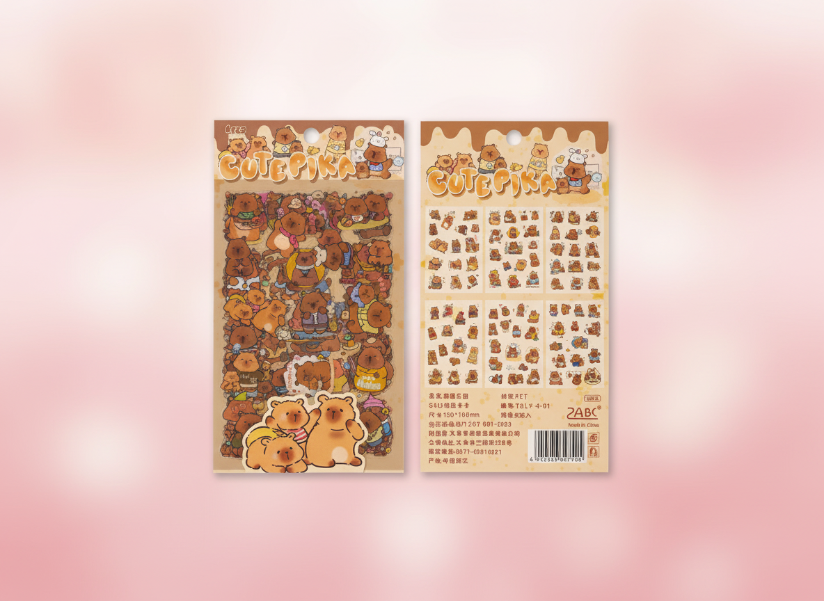 Stickerset Capybara - 6 Ark Stickers - Pink Panda Style product photo