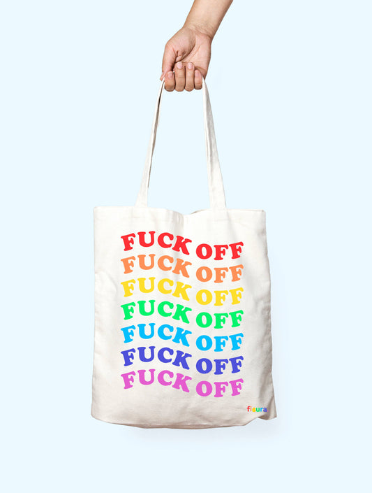 Toteväska "Fuck Off" regnbågsfärgad