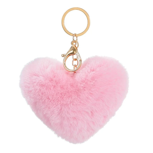 Fluffig rosa hjärtformad nyckelring - Söt kawaii accessoar för väskor & nycklar