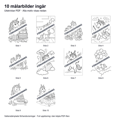 Målarsidor Enhörningens kalas - Nerladdning