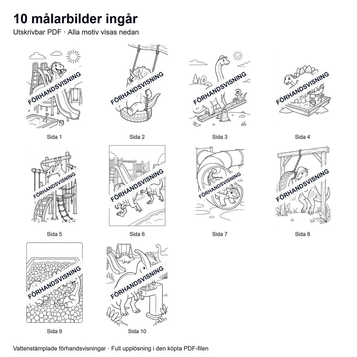 Målarsidor Dinosaurier på lekplatsen - Nerladdning