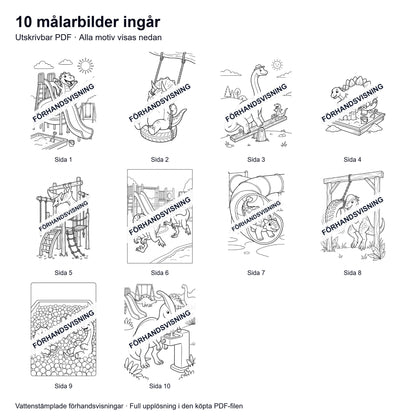 Målarsidor Dinosaurier på lekplatsen - Nerladdning