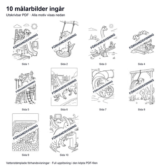 Målarsidor Dinosaurier på lekplatsen - Nerladdning