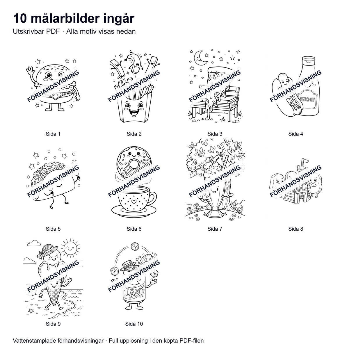 Målarsidor Snabbmat - Nerladdning