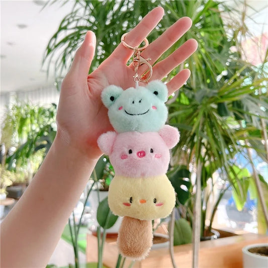 Söt kawaii nyckelring - Mjuk glasspinne med kyckling, gris & groda