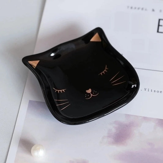 Sött porslinsfat svart katt - Smyckesförvaring eller kawaii godisskål