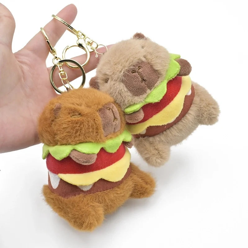 Söt Marsvin Nyckelring - Plysch i Hamburgerdräkt, Kawaii Accessoar