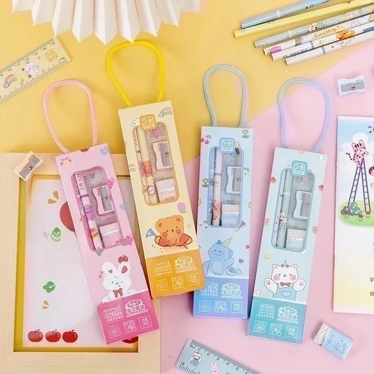 Kawaii Pennset för Skolstart - Pennor, Linjal, Sudd & Pennvässare