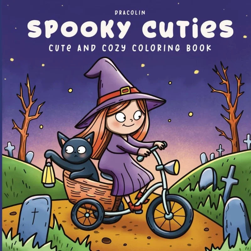 Målarbok för vuxna och barn - Spooky Cuties Häxa - Kawaii Halloween