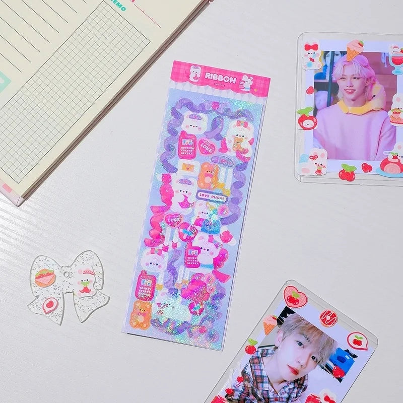 Kawaii stickers ark - Ribbon design för bullet journal, pyssel & dagbok