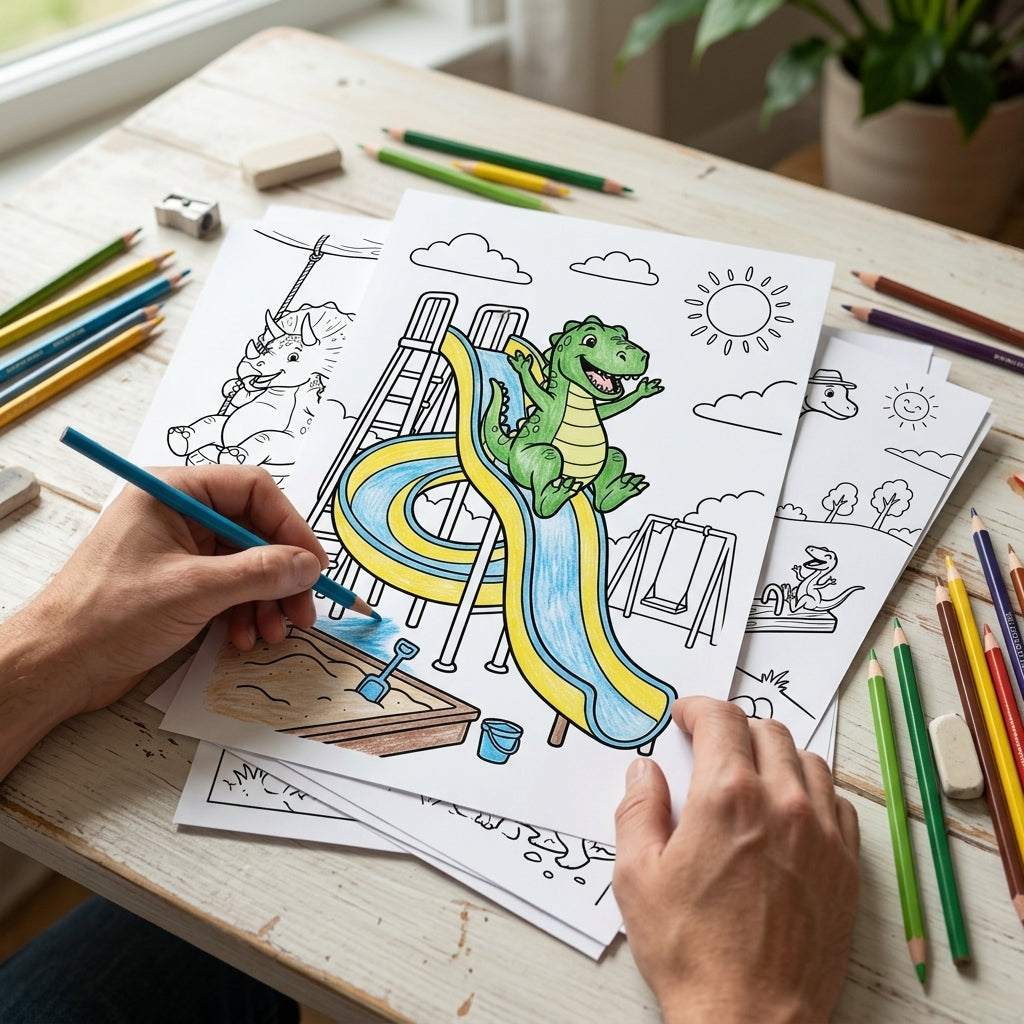 Målarsidor Dinosaurier på lekplatsen - Nerladdning