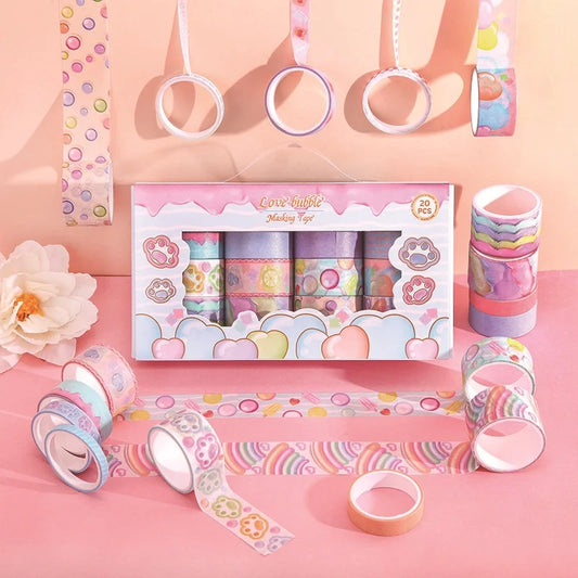 Washitejp Set 20st - Love Bubble i Olika Bredd för Scrapbooking & Pyssel