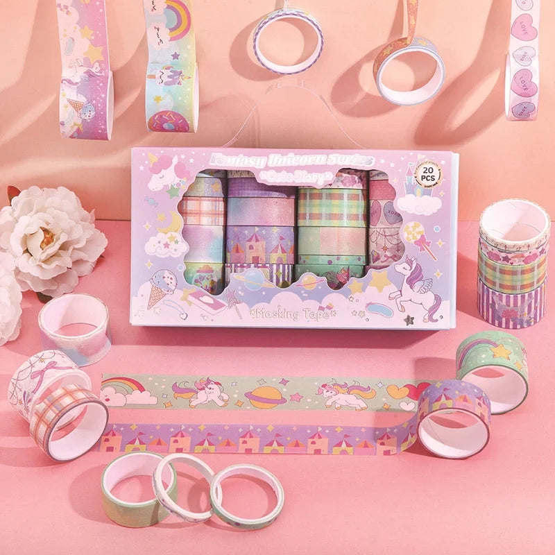 Washitejp set 20 st - Fantasy Unicorn i pastellfärger, olika bredder